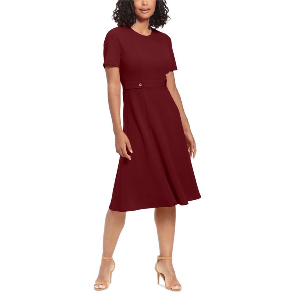 LONDON TIMES Womens Scuba Fabric Midi Fit & Flare Dress, Purple, 12, DM